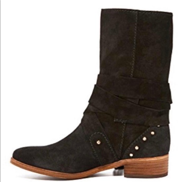 See By Chole Tassel Strap Studded Suede Flat Boots - Size 36.5 - NEW - in Black - Picture 4 of 8